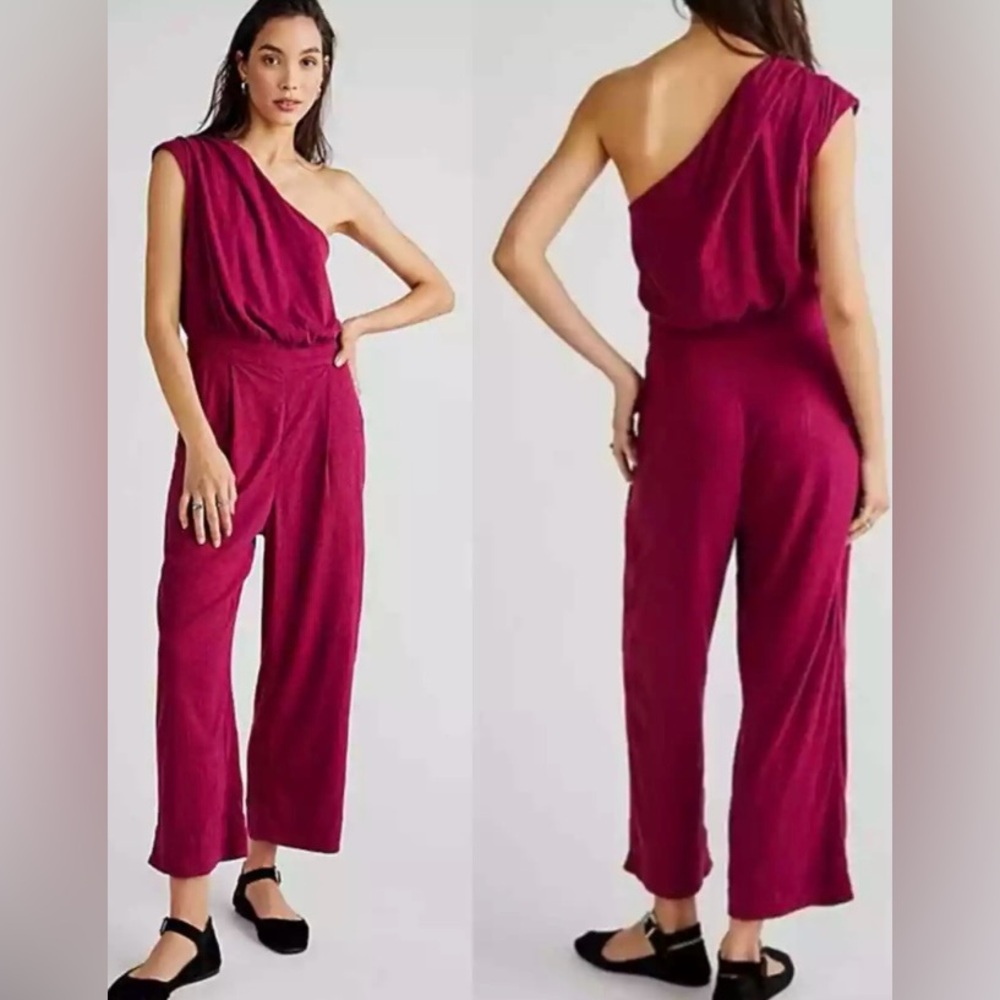 New FREE PEOPLE Avery One Shoulder Jumpsuit Various Sizes - Magenta